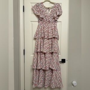 Entro Pink Floral Tiered Maxi Dress